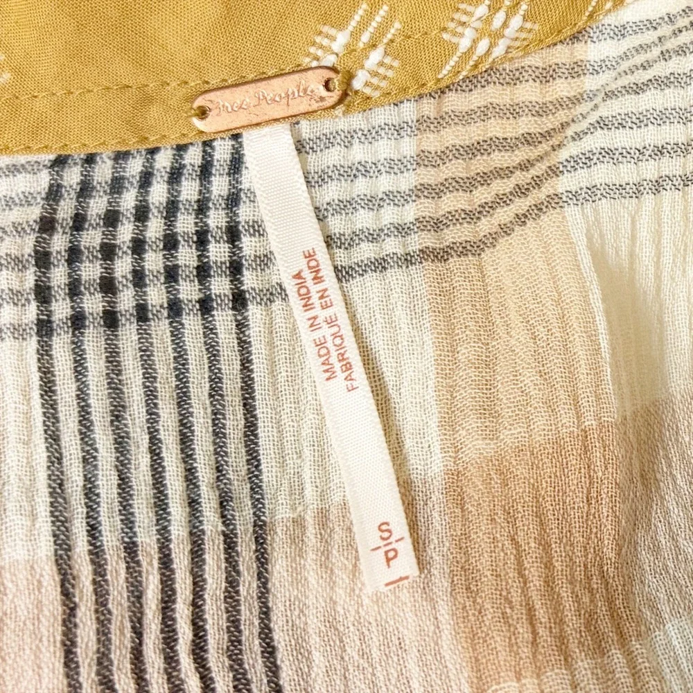 Free People No Stress Midi Dress Small Plaid  Mustard Yellow Boho Flowy Relaxed